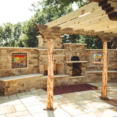 custom outdoor patio and fireplace